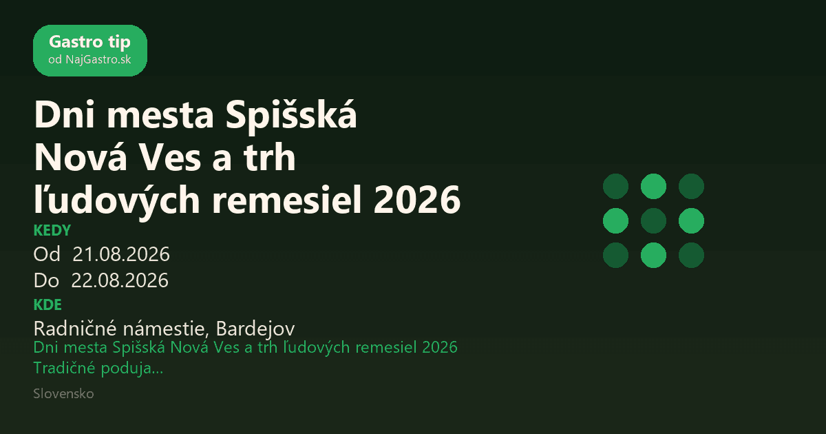 Dni mesta Spišská Nová Ves a trh ľudových remesiel 2026